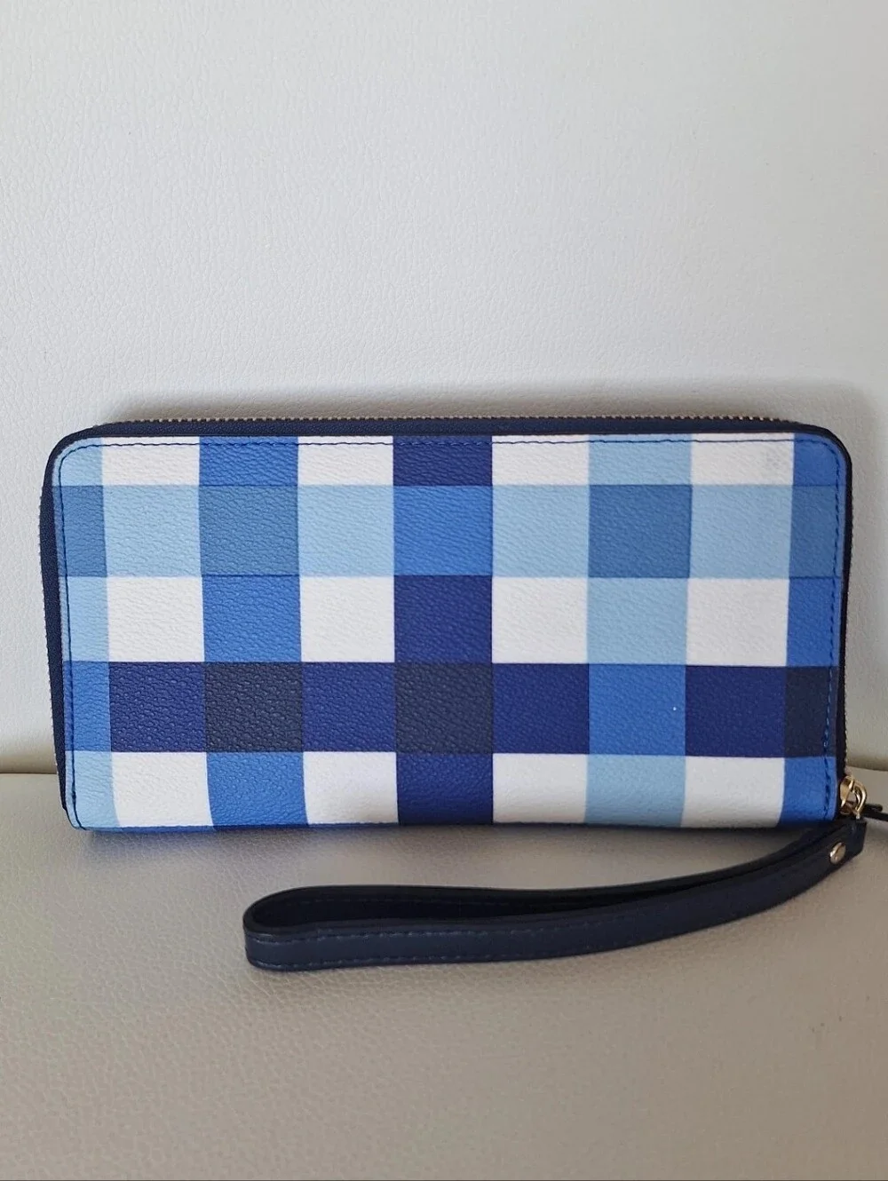 Kate Spade Anita Blue Gingham Leather Wallet NWT